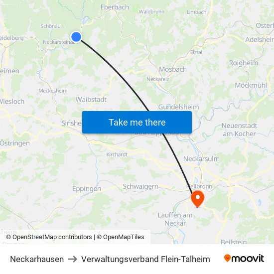 Neckarhausen to Verwaltungsverband Flein-Talheim map