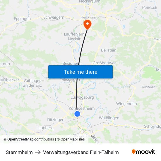 Stammheim to Verwaltungsverband Flein-Talheim map