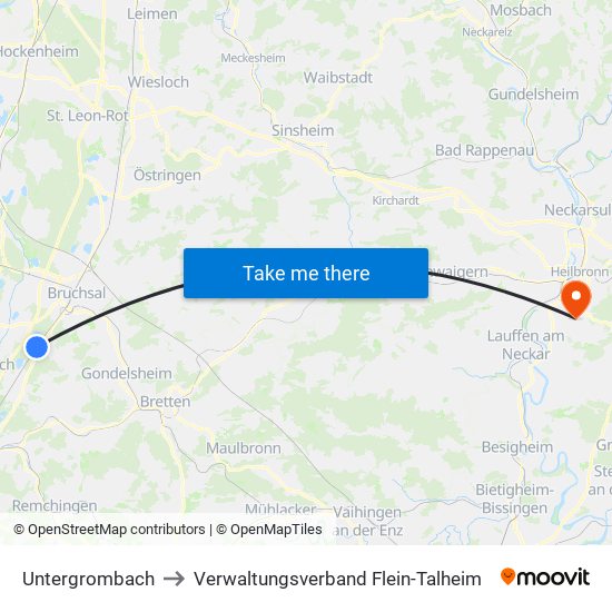 Untergrombach to Verwaltungsverband Flein-Talheim map