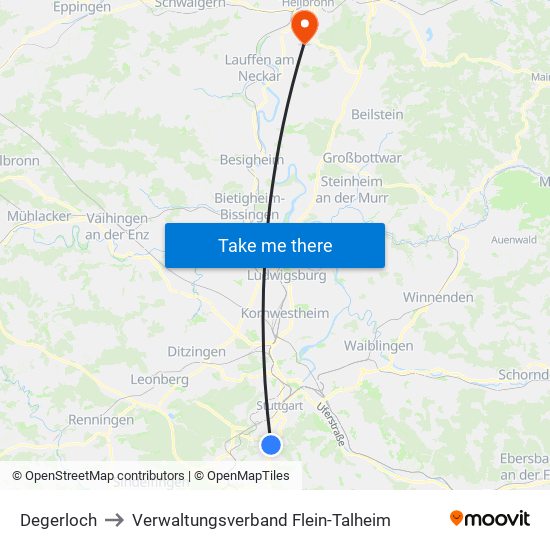 Degerloch to Verwaltungsverband Flein-Talheim map