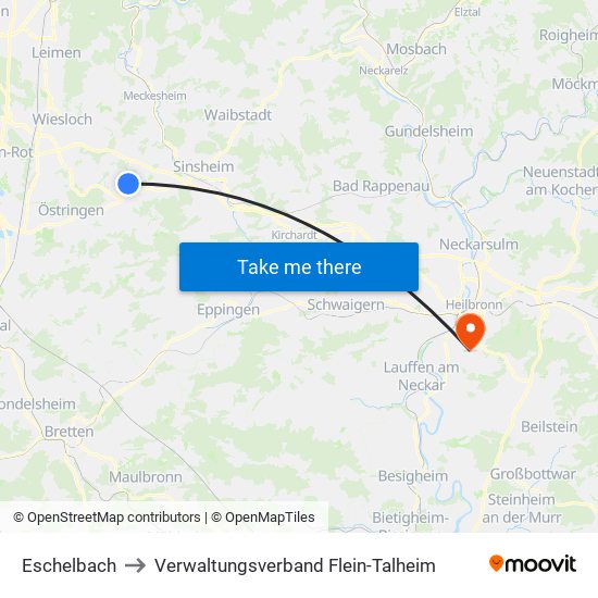 Eschelbach to Verwaltungsverband Flein-Talheim map