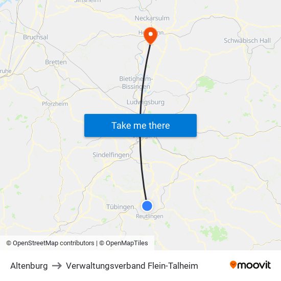 Altenburg to Verwaltungsverband Flein-Talheim map