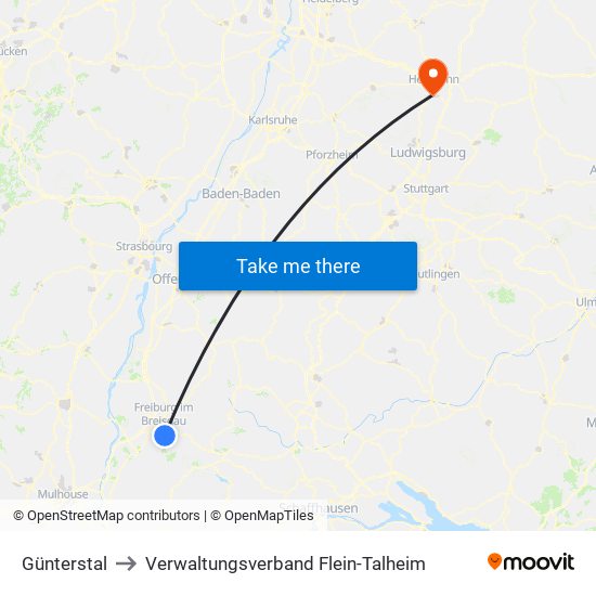 Günterstal to Verwaltungsverband Flein-Talheim map