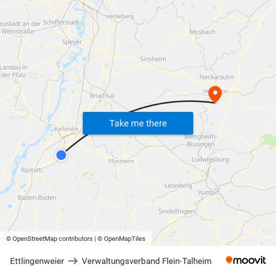 Ettlingenweier to Verwaltungsverband Flein-Talheim map