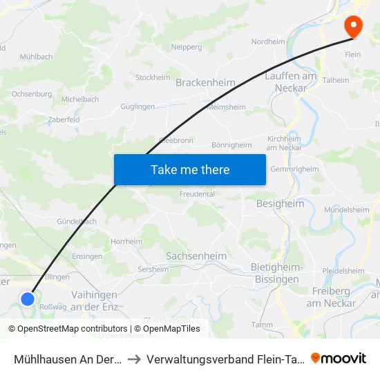 Mühlhausen An Der Enz to Verwaltungsverband Flein-Talheim map