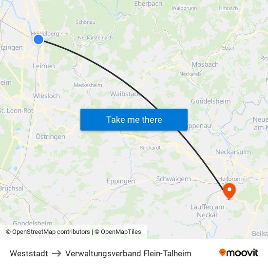 Weststadt to Verwaltungsverband Flein-Talheim map