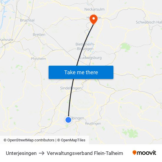 Unterjesingen to Verwaltungsverband Flein-Talheim map