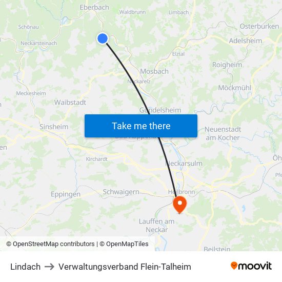 Lindach to Verwaltungsverband Flein-Talheim map