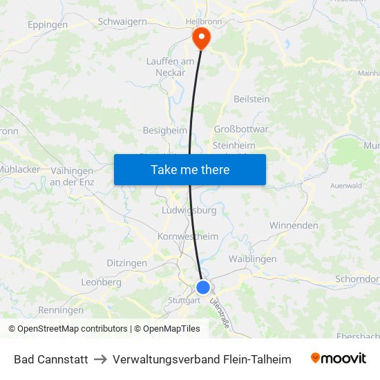 Bad Cannstatt to Verwaltungsverband Flein-Talheim map
