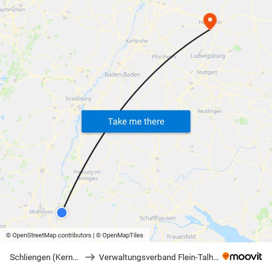 Schliengen (Kernort) to Verwaltungsverband Flein-Talheim map