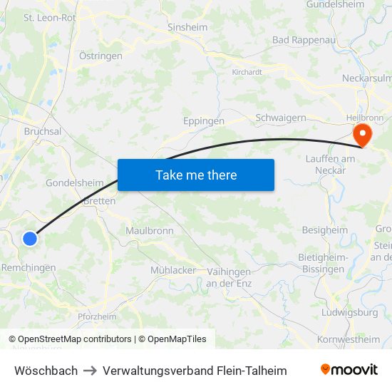 Wöschbach to Verwaltungsverband Flein-Talheim map