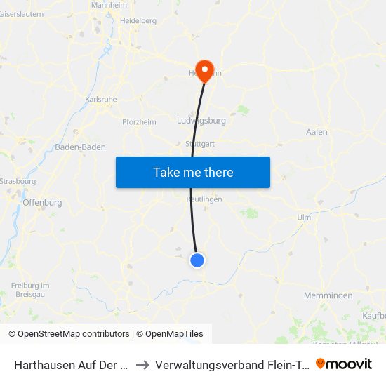 Harthausen Auf Der Scher to Verwaltungsverband Flein-Talheim map