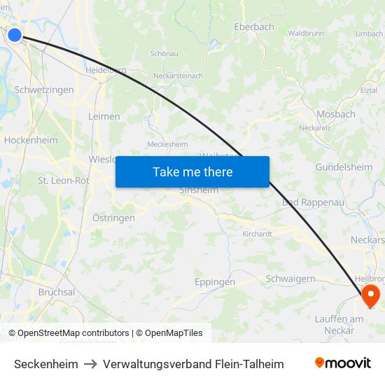 Seckenheim to Verwaltungsverband Flein-Talheim map