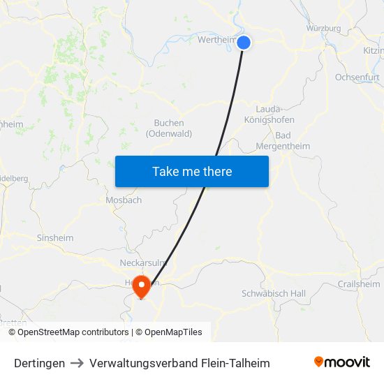 Dertingen to Verwaltungsverband Flein-Talheim map