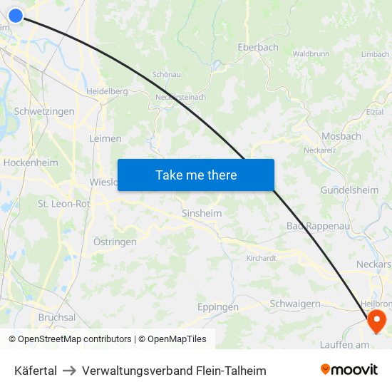 Käfertal to Verwaltungsverband Flein-Talheim map