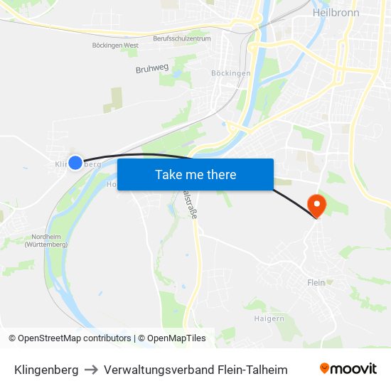 Klingenberg to Verwaltungsverband Flein-Talheim map