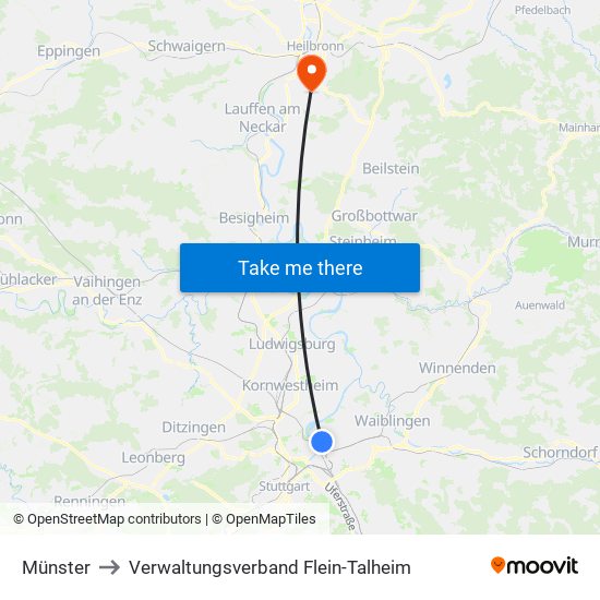 Münster to Verwaltungsverband Flein-Talheim map