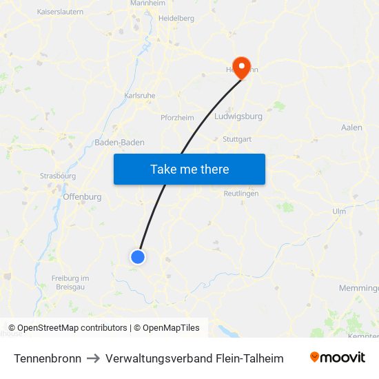 Tennenbronn to Verwaltungsverband Flein-Talheim map