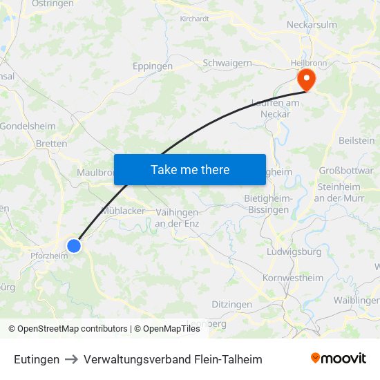 Eutingen to Verwaltungsverband Flein-Talheim map