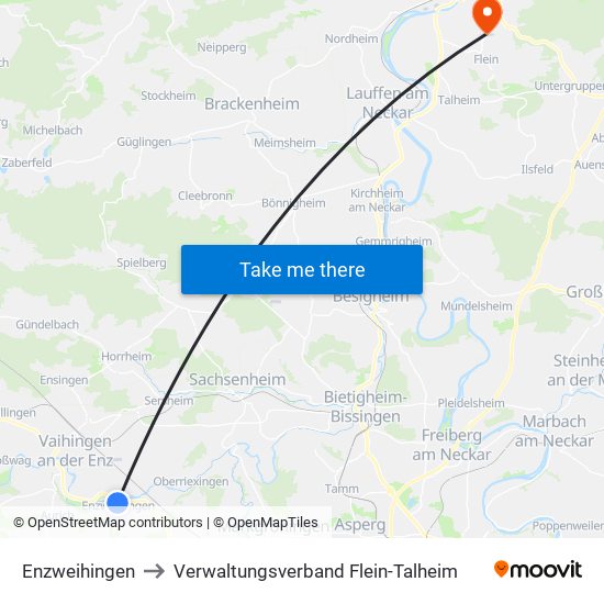 Enzweihingen to Verwaltungsverband Flein-Talheim map