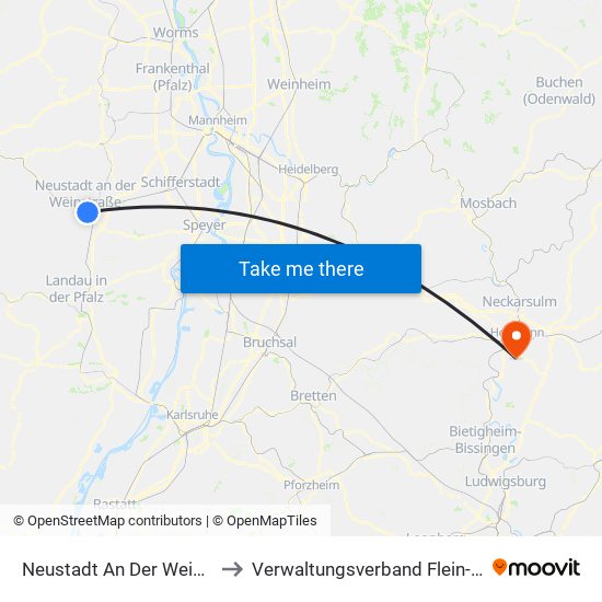 Neustadt An Der Weinstraße to Verwaltungsverband Flein-Talheim map