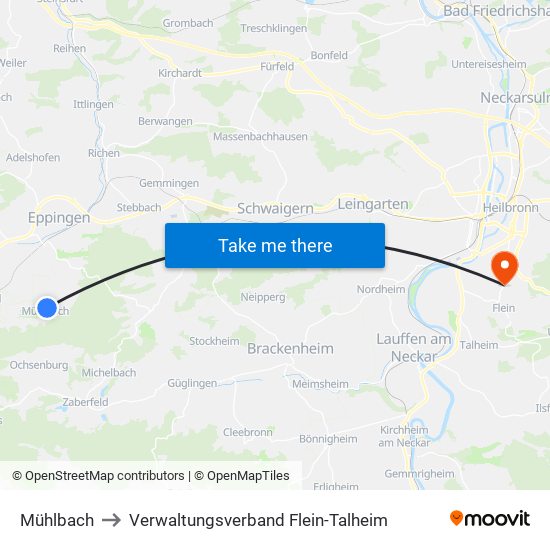 Mühlbach to Verwaltungsverband Flein-Talheim map