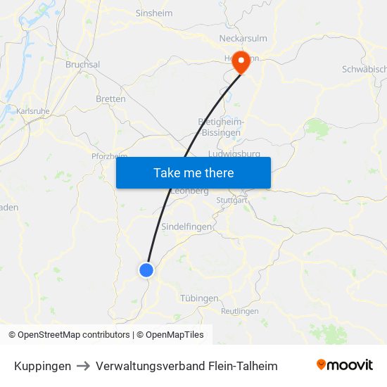 Kuppingen to Verwaltungsverband Flein-Talheim map