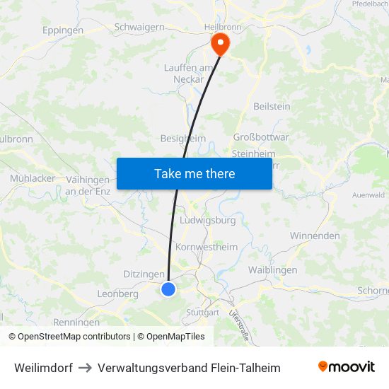 Weilimdorf to Verwaltungsverband Flein-Talheim map