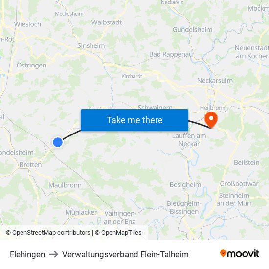 Flehingen to Verwaltungsverband Flein-Talheim map