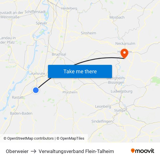 Oberweier to Verwaltungsverband Flein-Talheim map