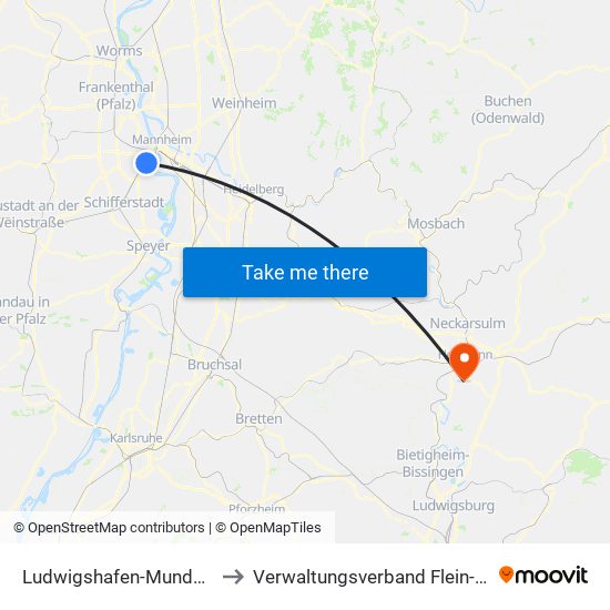 Ludwigshafen-Mundenheim to Verwaltungsverband Flein-Talheim map