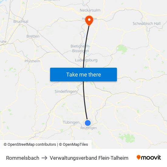 Rommelsbach to Verwaltungsverband Flein-Talheim map