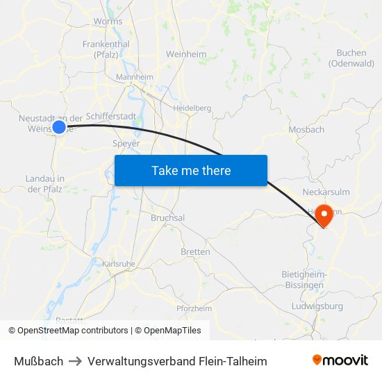 Mußbach to Verwaltungsverband Flein-Talheim map