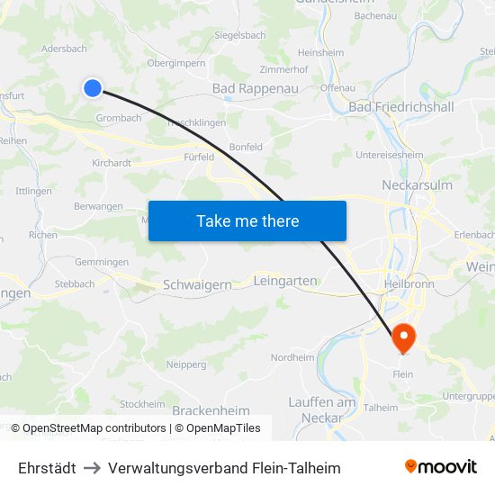 Ehrstädt to Verwaltungsverband Flein-Talheim map