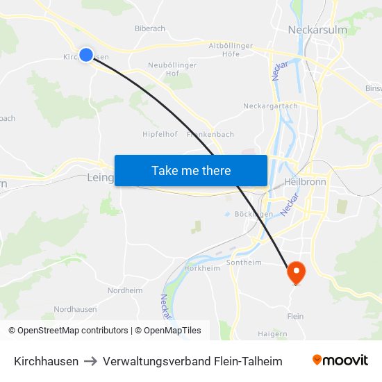 Kirchhausen to Verwaltungsverband Flein-Talheim map