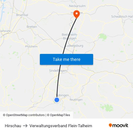 Hirschau to Verwaltungsverband Flein-Talheim map