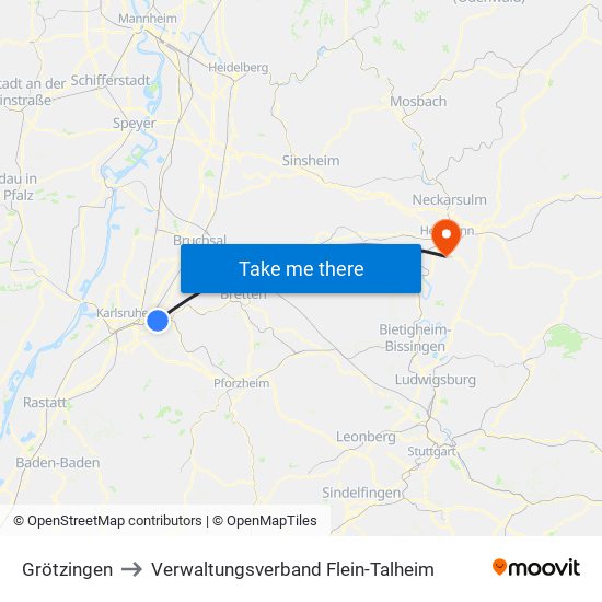 Grötzingen to Verwaltungsverband Flein-Talheim map