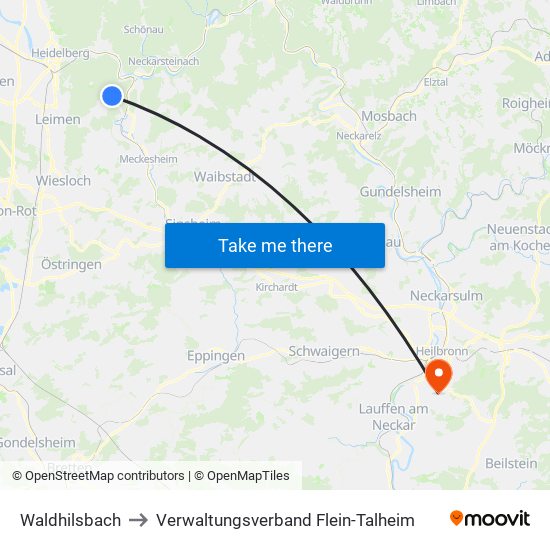 Waldhilsbach to Verwaltungsverband Flein-Talheim map