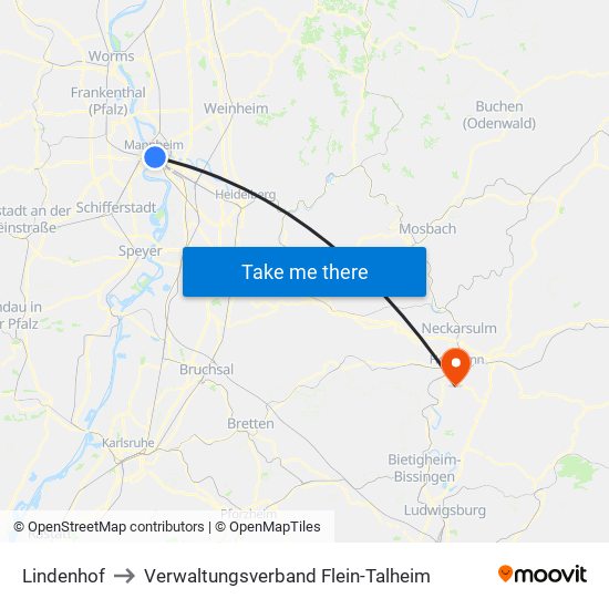 Lindenhof to Verwaltungsverband Flein-Talheim map