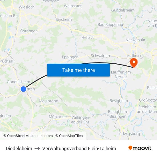 Diedelsheim to Verwaltungsverband Flein-Talheim map