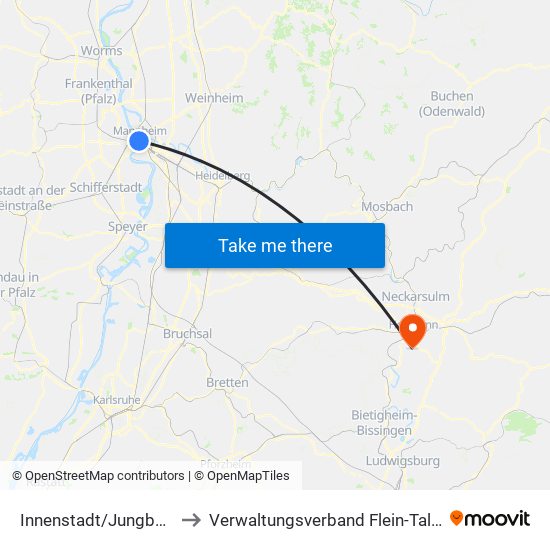 Innenstadt/Jungbusch to Verwaltungsverband Flein-Talheim map