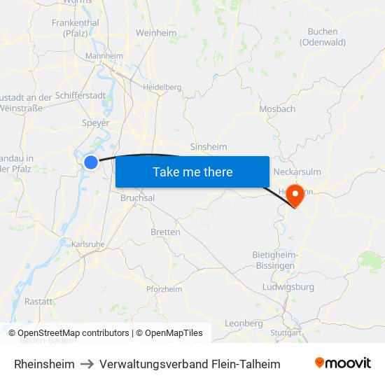 Rheinsheim to Verwaltungsverband Flein-Talheim map