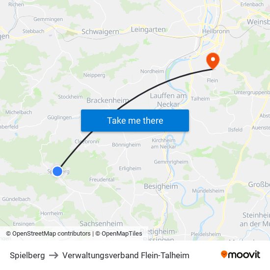 Spielberg to Verwaltungsverband Flein-Talheim map