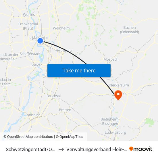 Schwetzingerstadt/Oststadt to Verwaltungsverband Flein-Talheim map