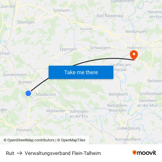 Ruit to Verwaltungsverband Flein-Talheim map