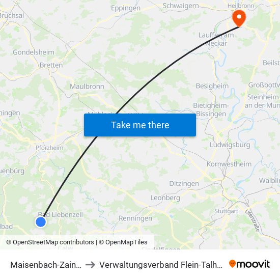 Maisenbach-Zainen to Verwaltungsverband Flein-Talheim map