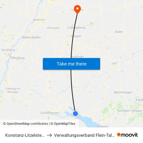 Konstanz-Litzelstetten to Verwaltungsverband Flein-Talheim map