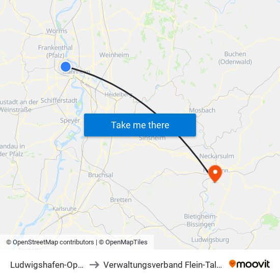 Ludwigshafen-Oppau to Verwaltungsverband Flein-Talheim map