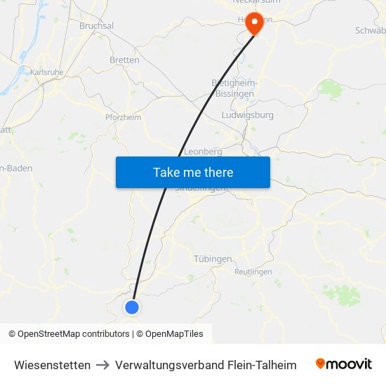 Wiesenstetten to Verwaltungsverband Flein-Talheim map