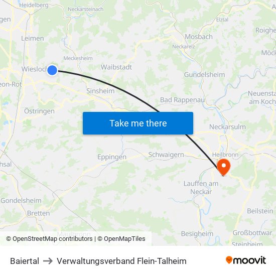 Baiertal to Verwaltungsverband Flein-Talheim map